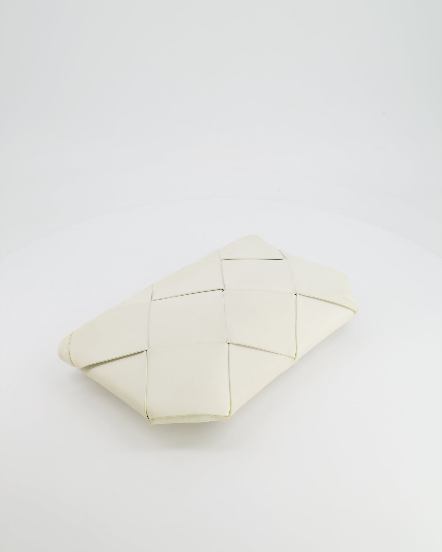 Bottega Veneta White Intrecciato Large Leather Clutch Bag with Silver Hardware