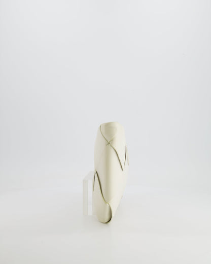 Bottega Veneta White Intrecciato Large Leather Clutch Bag with Silver Hardware