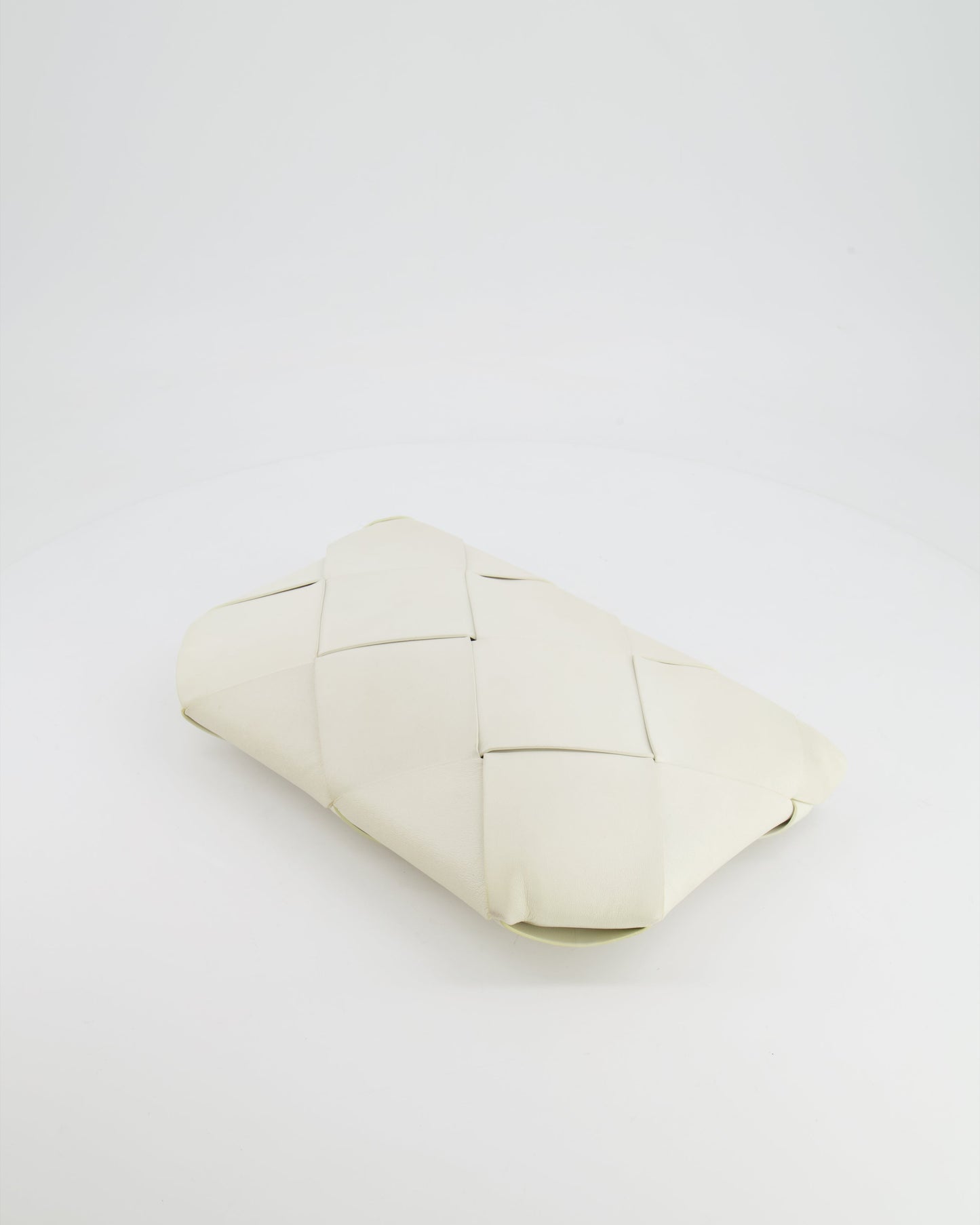 Bottega Veneta White Intrecciato Large Leather Clutch Bag with Silver Hardware