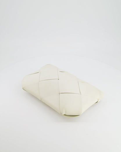 Bottega Veneta White Intrecciato Large Leather Clutch Bag with Silver Hardware