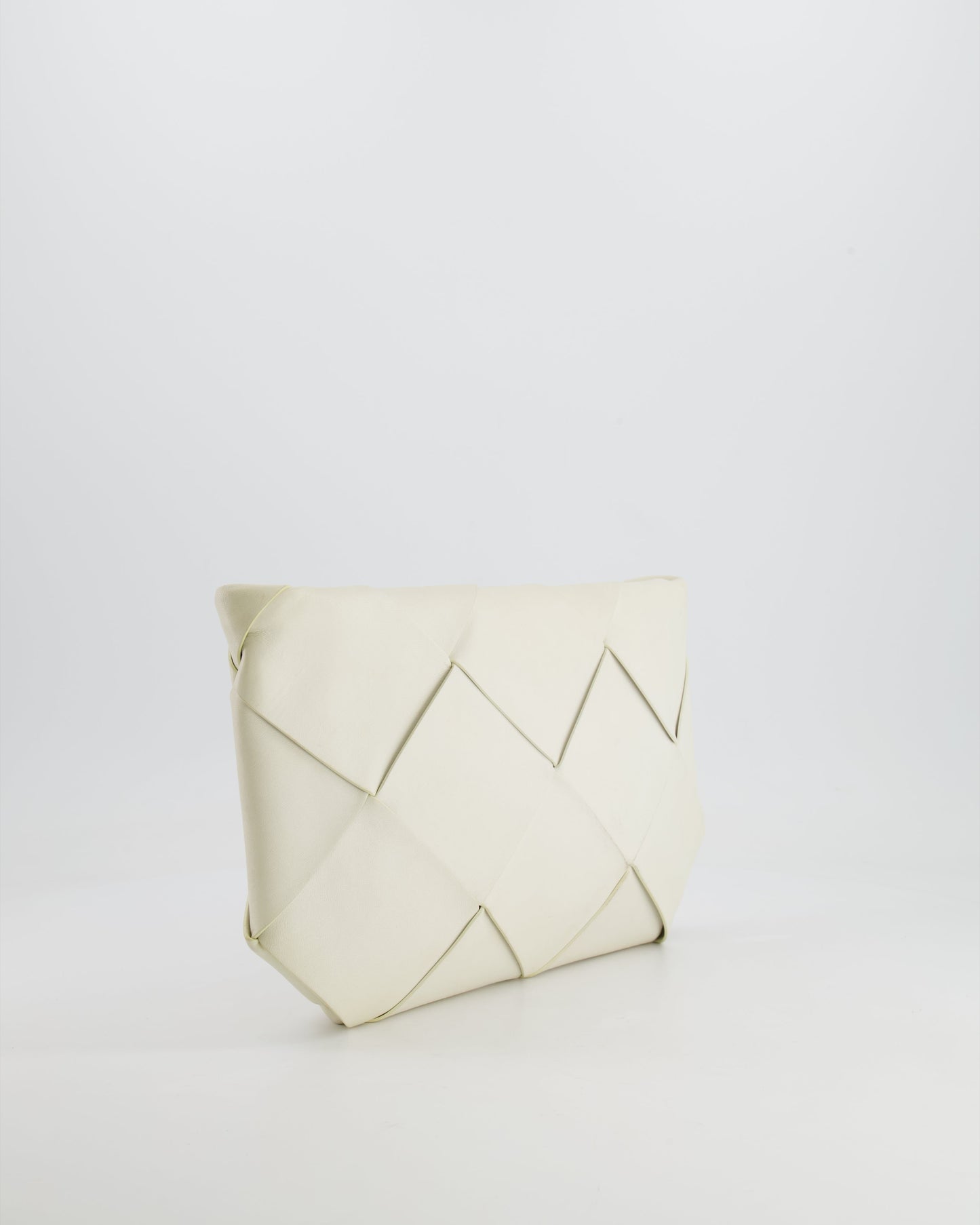 Bottega Veneta White Intrecciato Large Leather Clutch Bag with Silver Hardware