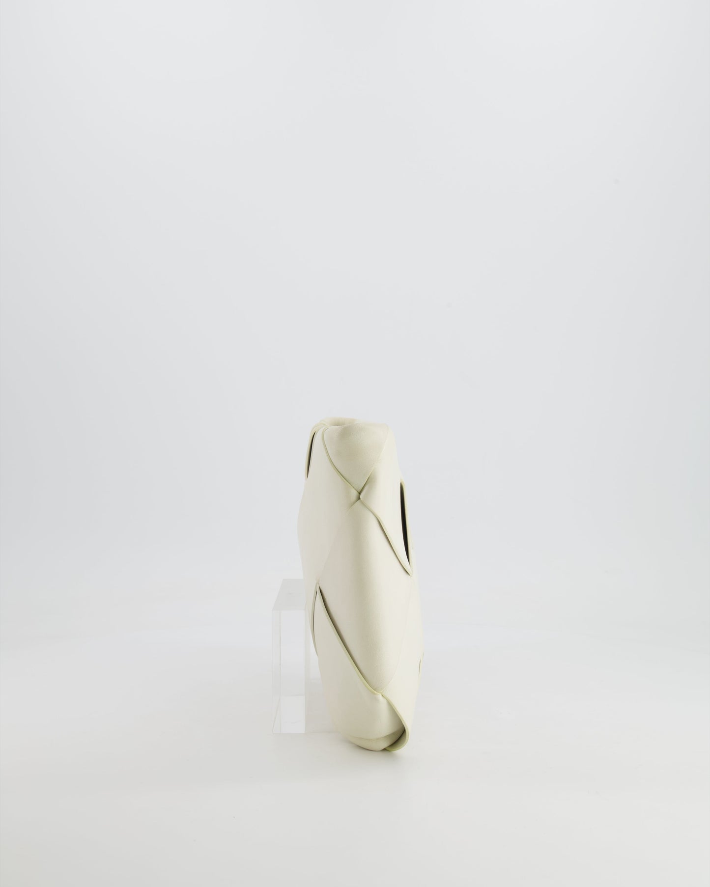 Bottega Veneta White Intrecciato Large Leather Clutch Bag with Silver Hardware