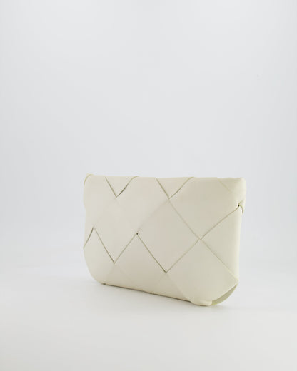 Bottega Veneta White Intrecciato Large Leather Clutch Bag with Silver Hardware