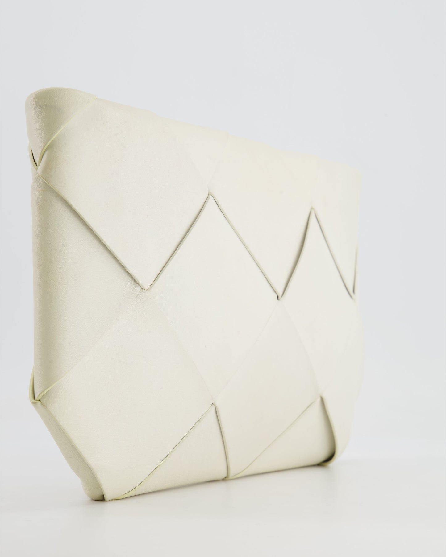 Bottega Veneta White Intrecciato Large Leather Clutch Bag with Silver Hardware