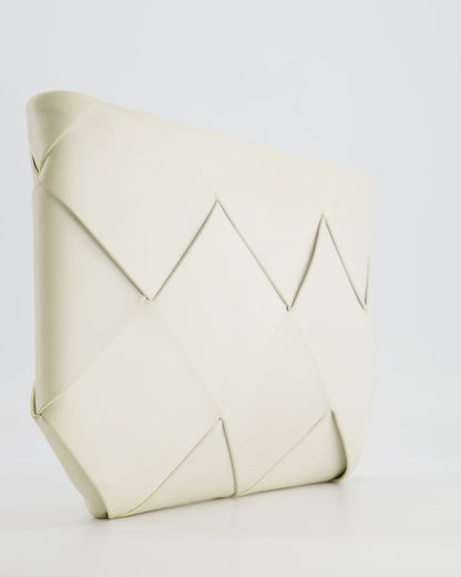 Bottega Veneta White Intrecciato Large Leather Clutch Bag with Silver Hardware