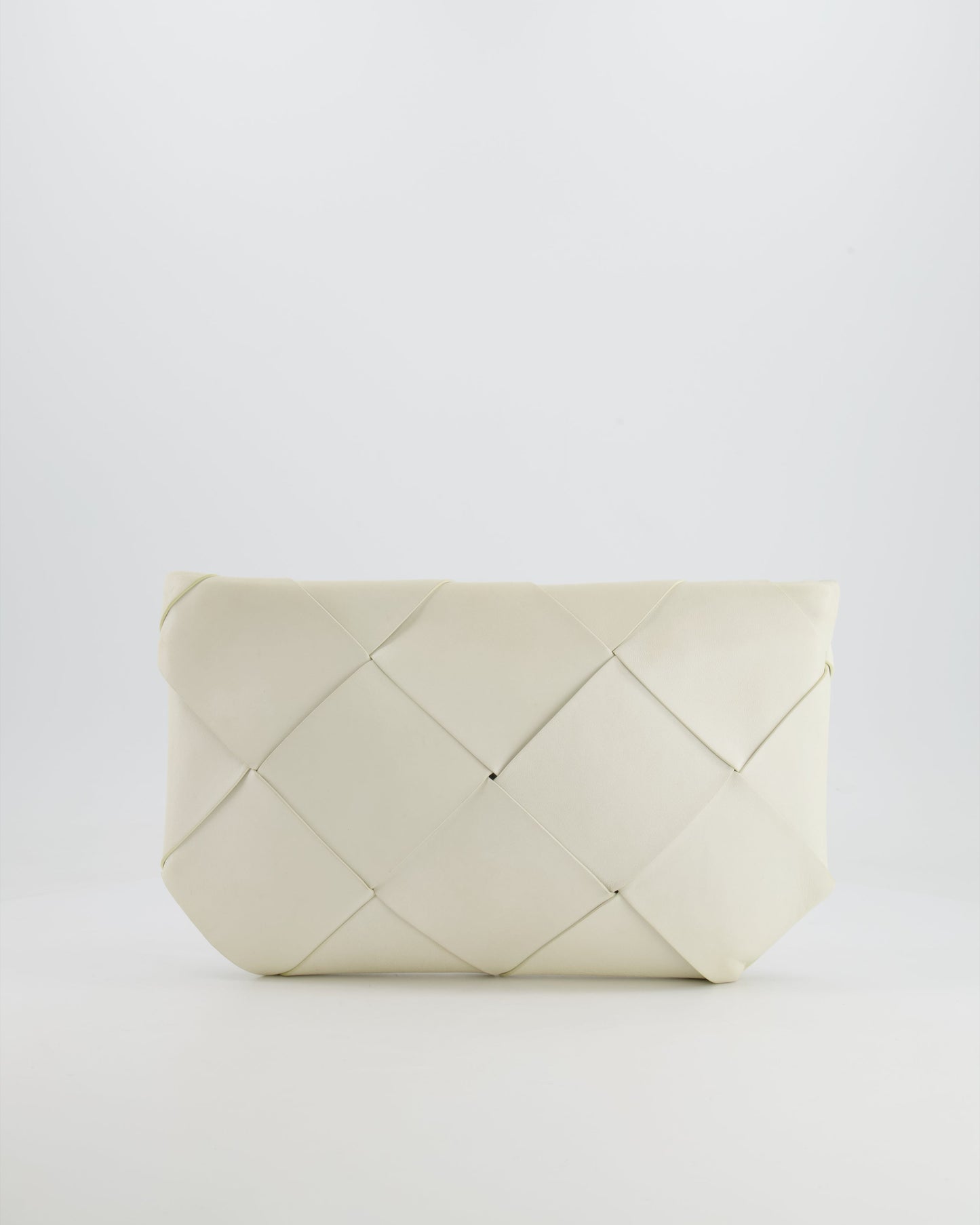 Bottega Veneta White Intrecciato Large Leather Clutch Bag with Silver Hardware