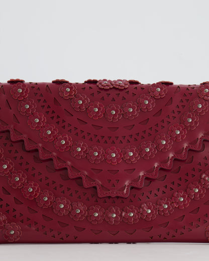 Alaïa Burgundy Patent Leather Floral Oum Clutch Bag with Silver Hardware RRP £2,200