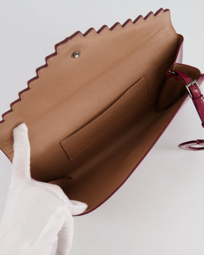 Alaïa Burgundy Patent Leather Floral Oum Clutch Bag with Silver Hardware RRP £2,200