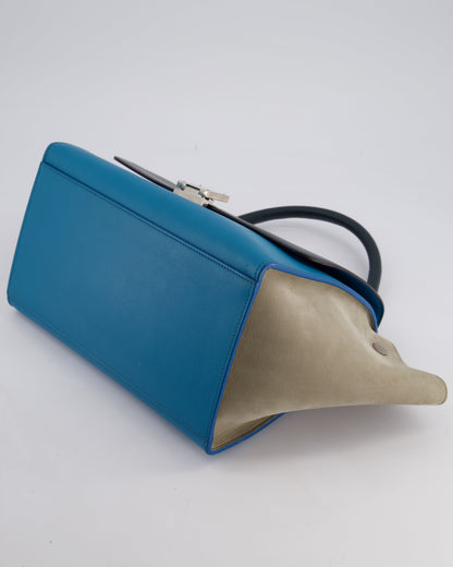 Celine Green, Blue Calfskin & Grey Suede Medium Trapeze Bag with Silver Hardware