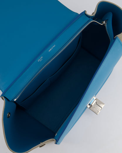 Celine Green, Blue Calfskin & Grey Suede Medium Trapeze Bag with Silver Hardware