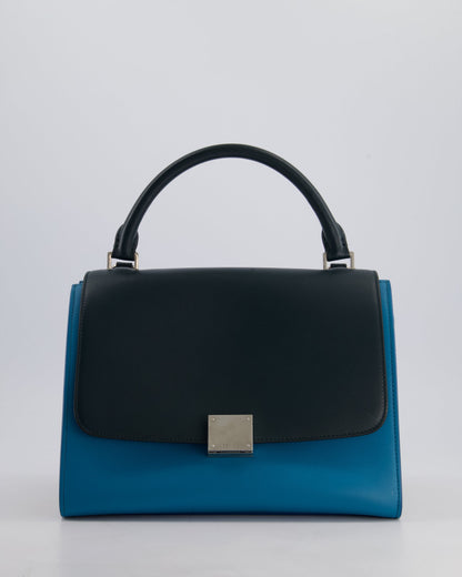 Celine Green, Blue Calfskin & Grey Suede Medium Trapeze Bag with Silver Hardware