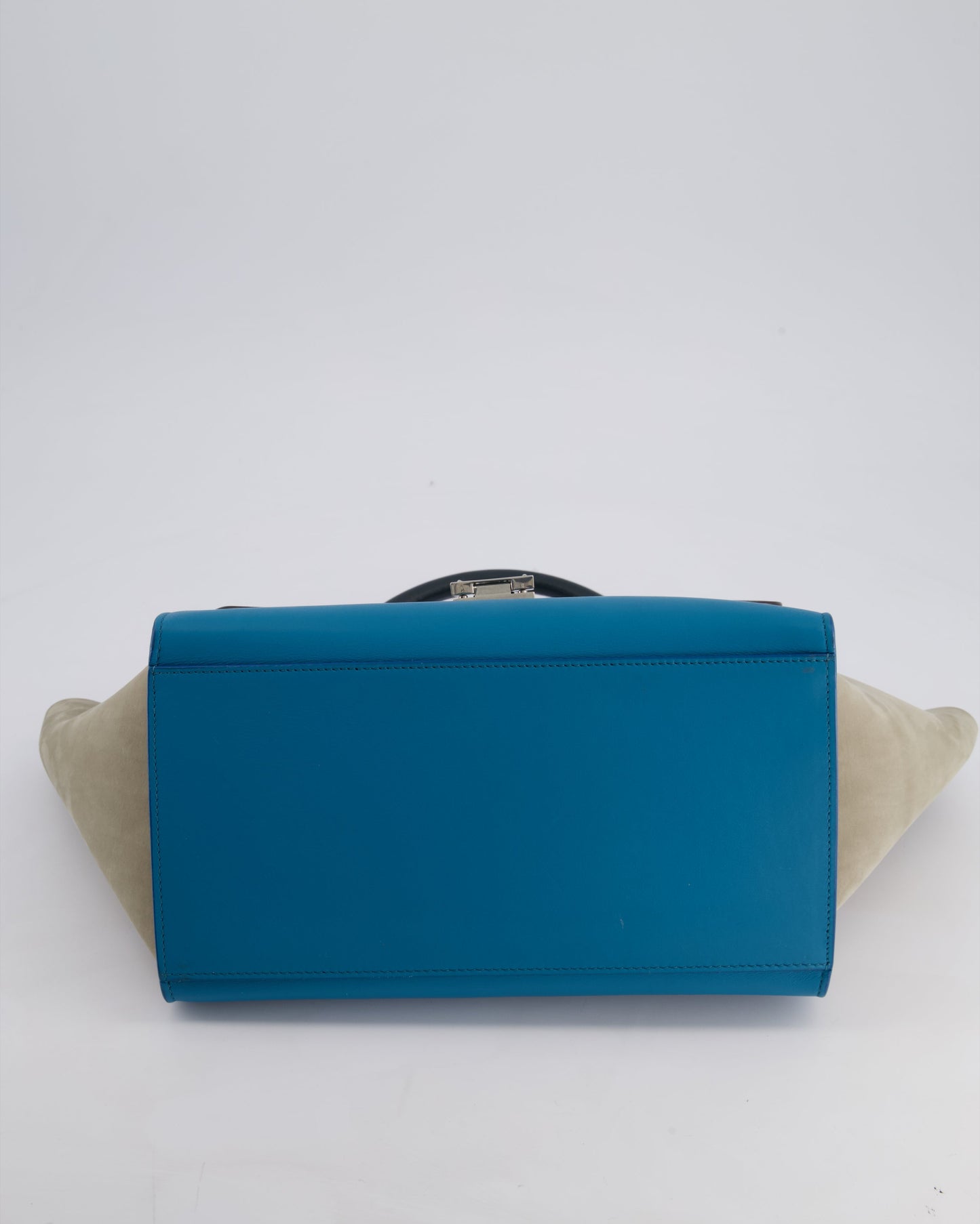 Celine Green, Blue Calfskin & Grey Suede Medium Trapeze Bag with Silver Hardware