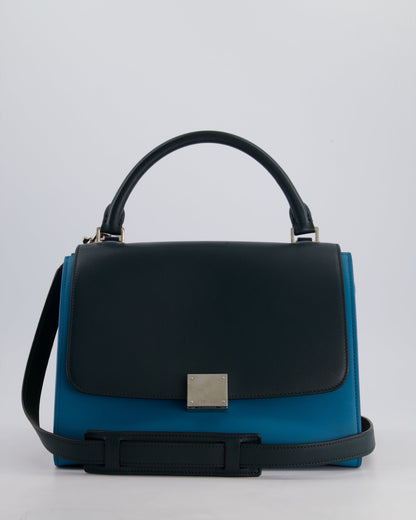 Celine Green, Blue Calfskin & Grey Suede Medium Trapeze Bag with Silver Hardware