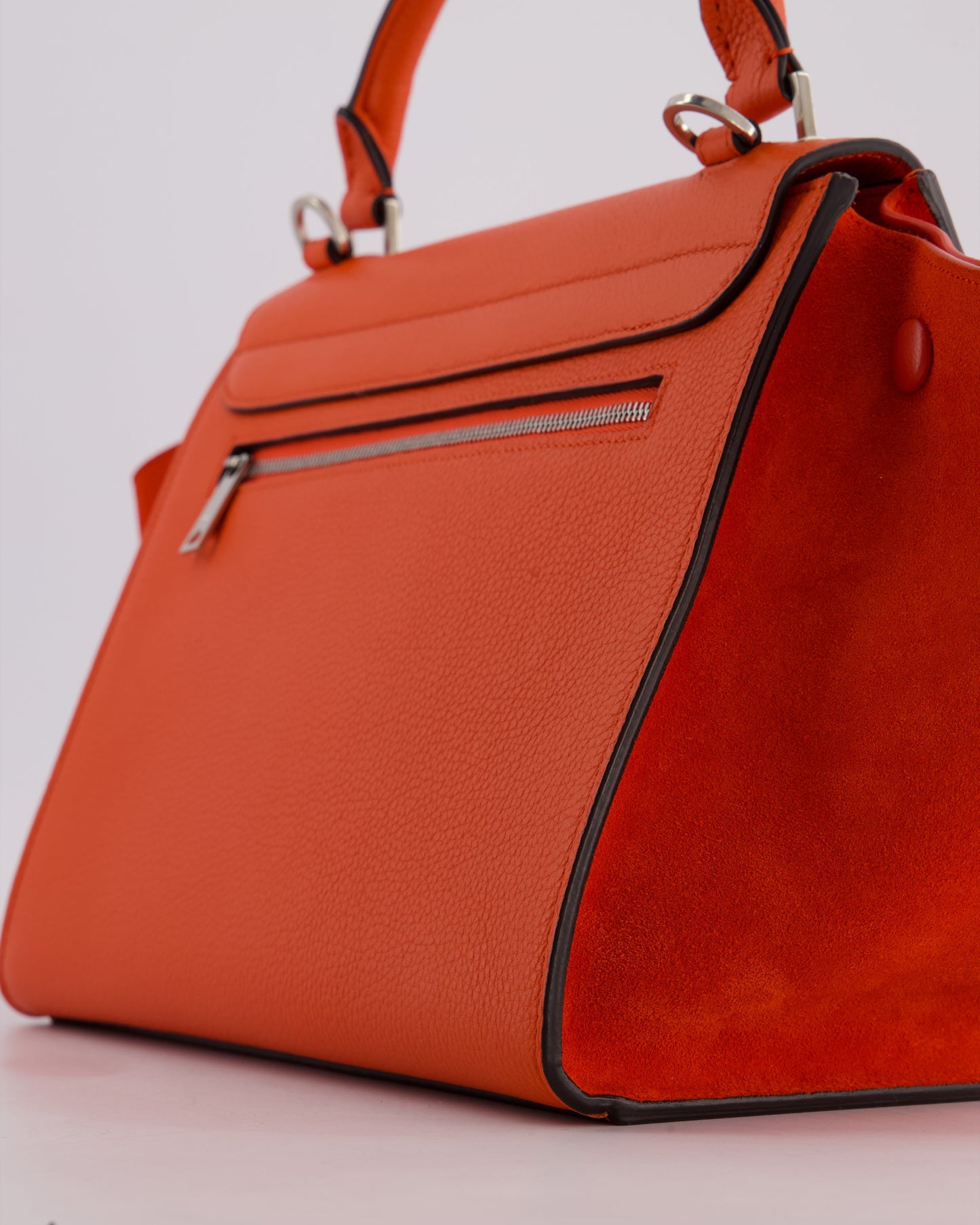 Celine Orange Calfskin & Suede Medium Trapeze Bag with Silver Hardware