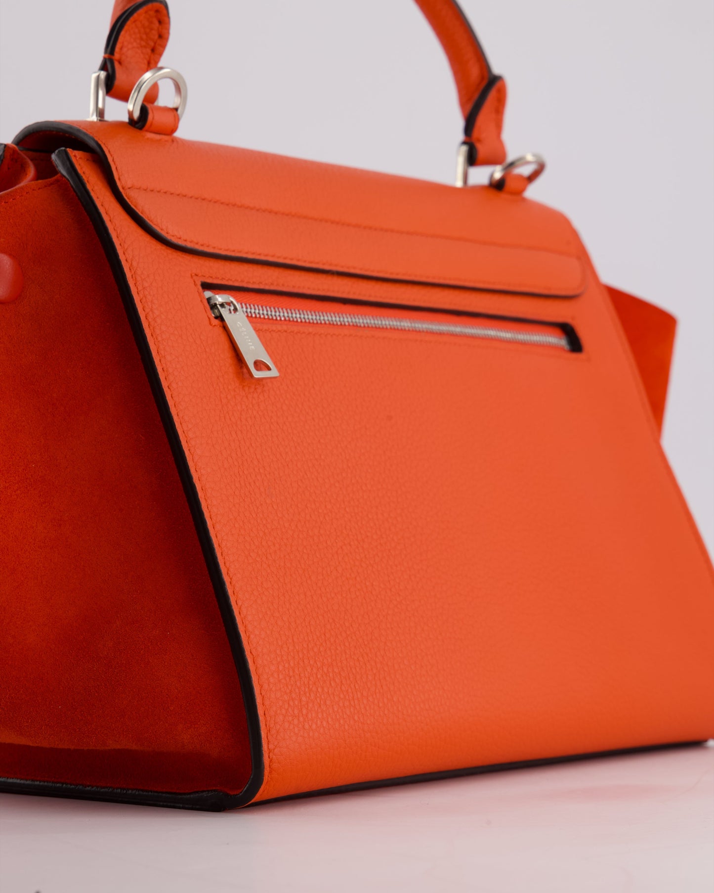 Celine Orange Calfskin & Suede Medium Trapeze Bag with Silver Hardware