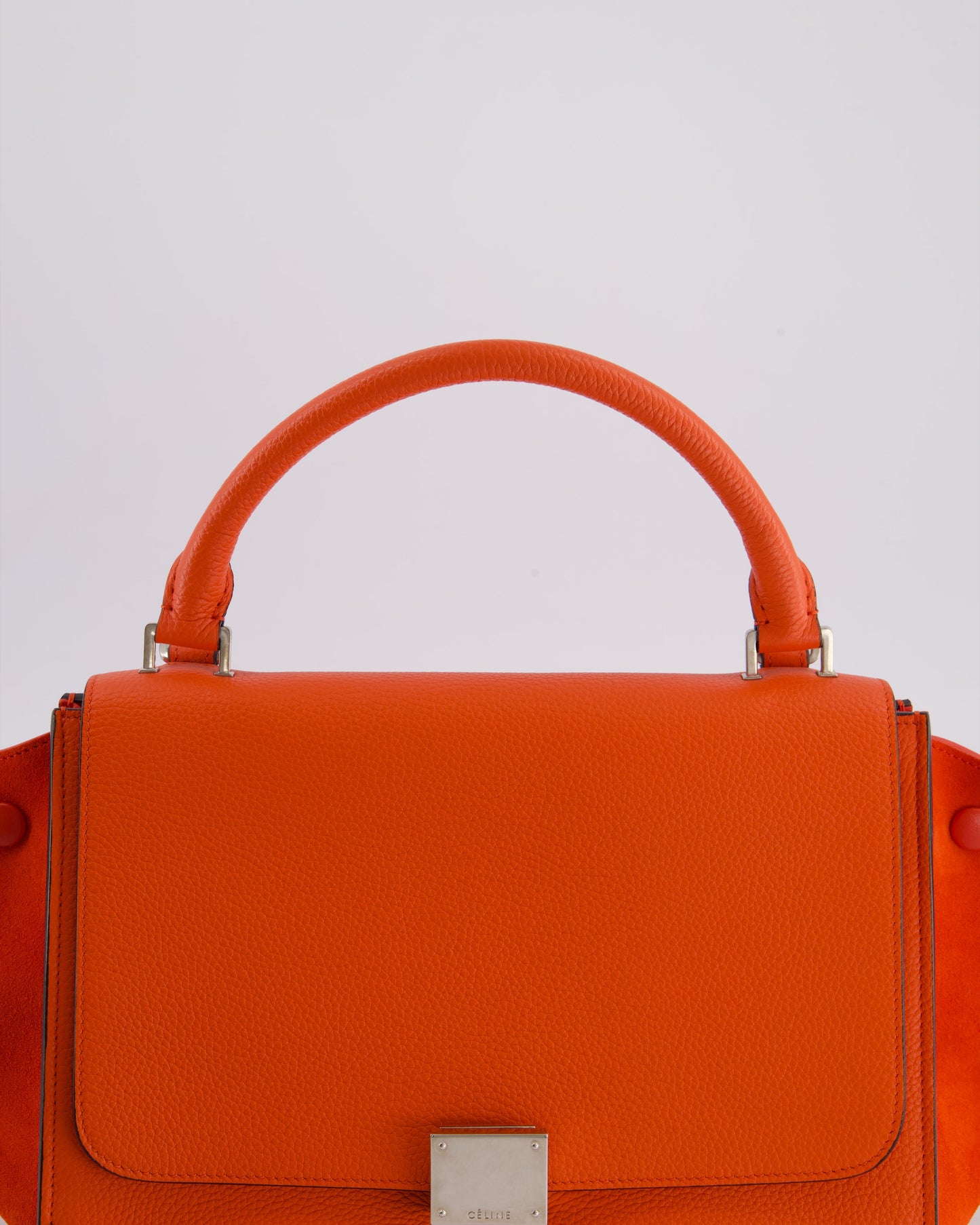 Celine Orange Calfskin & Suede Medium Trapeze Bag with Silver Hardware