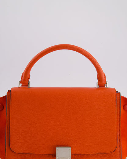 Celine Orange Calfskin & Suede Medium Trapeze Bag with Silver Hardware