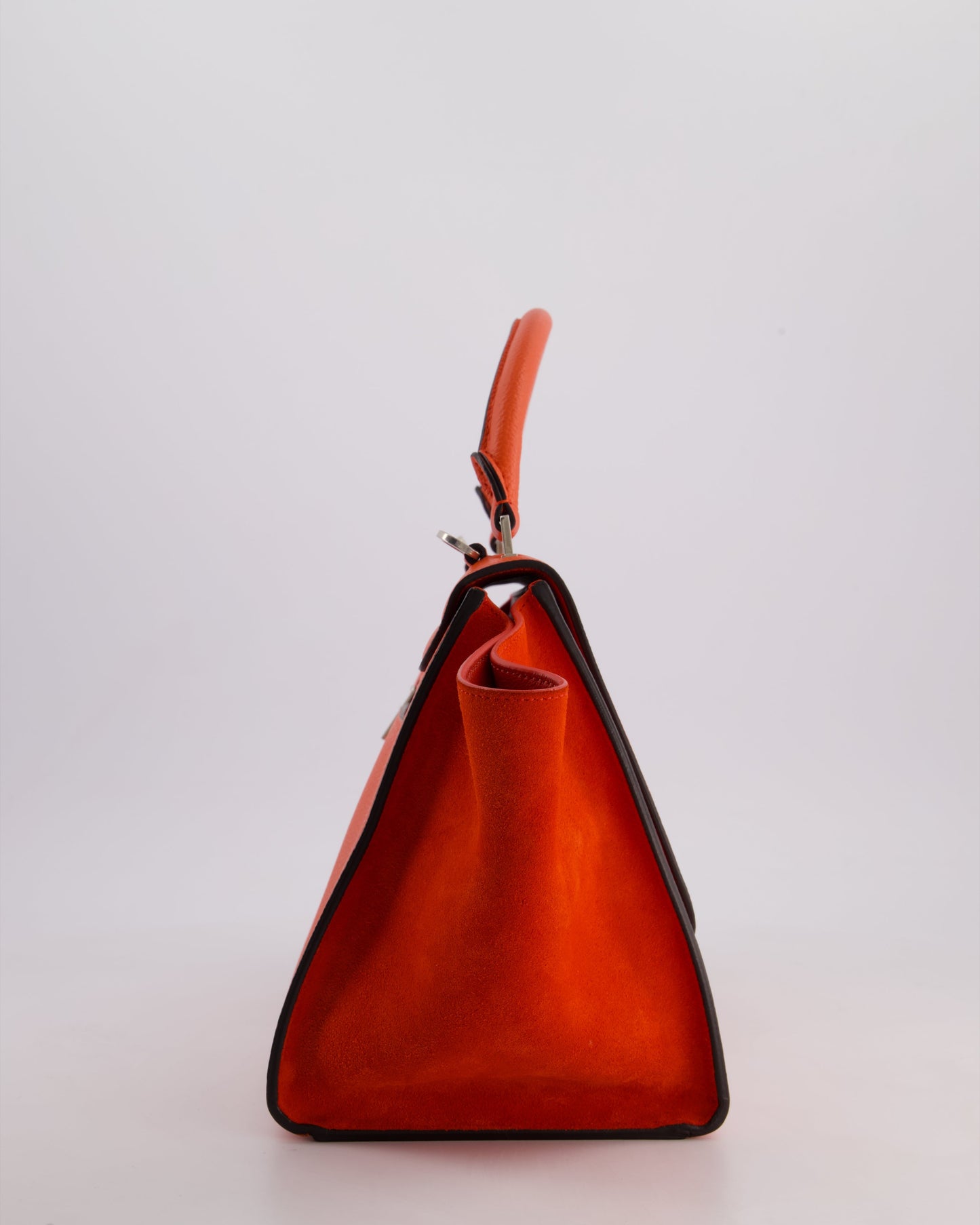 Celine Orange Calfskin & Suede Medium Trapeze Bag with Silver Hardware