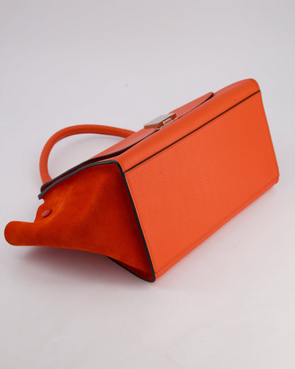 Celine Orange Calfskin & Suede Medium Trapeze Bag with Silver Hardware