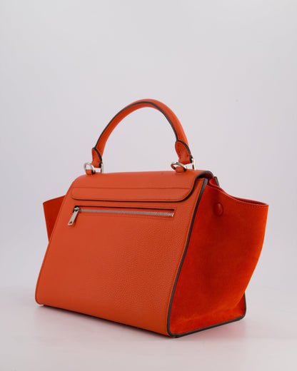 Celine Orange Calfskin & Suede Medium Trapeze Bag with Silver Hardware
