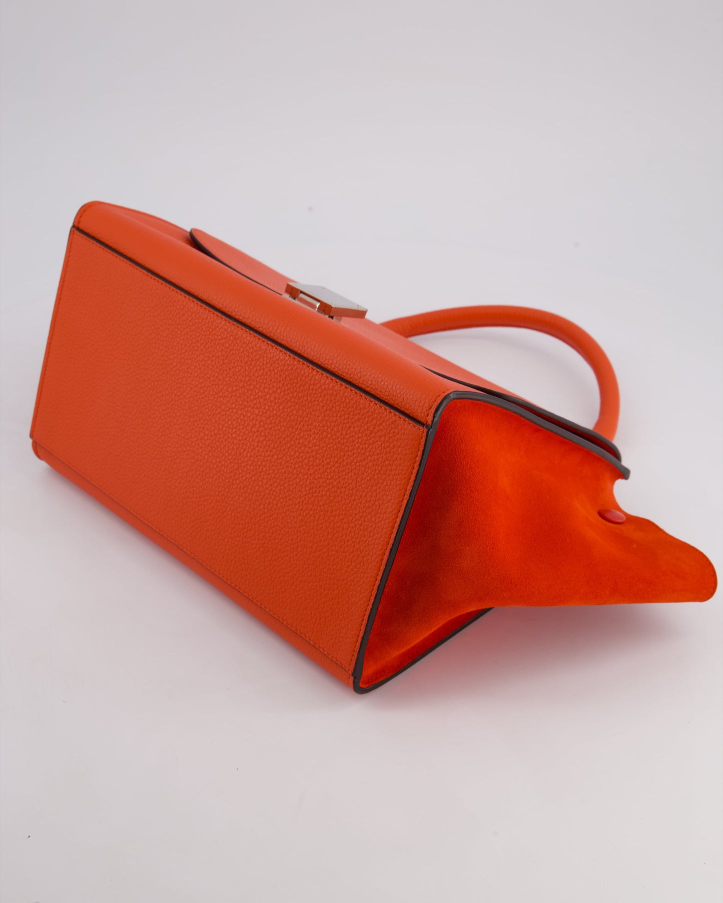 Celine Orange Calfskin & Suede Medium Trapeze Bag with Silver Hardware