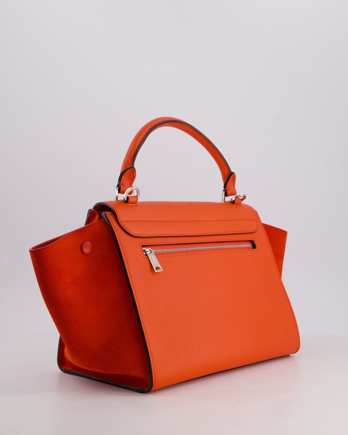 Celine Orange Calfskin & Suede Medium Trapeze Bag with Silver Hardware