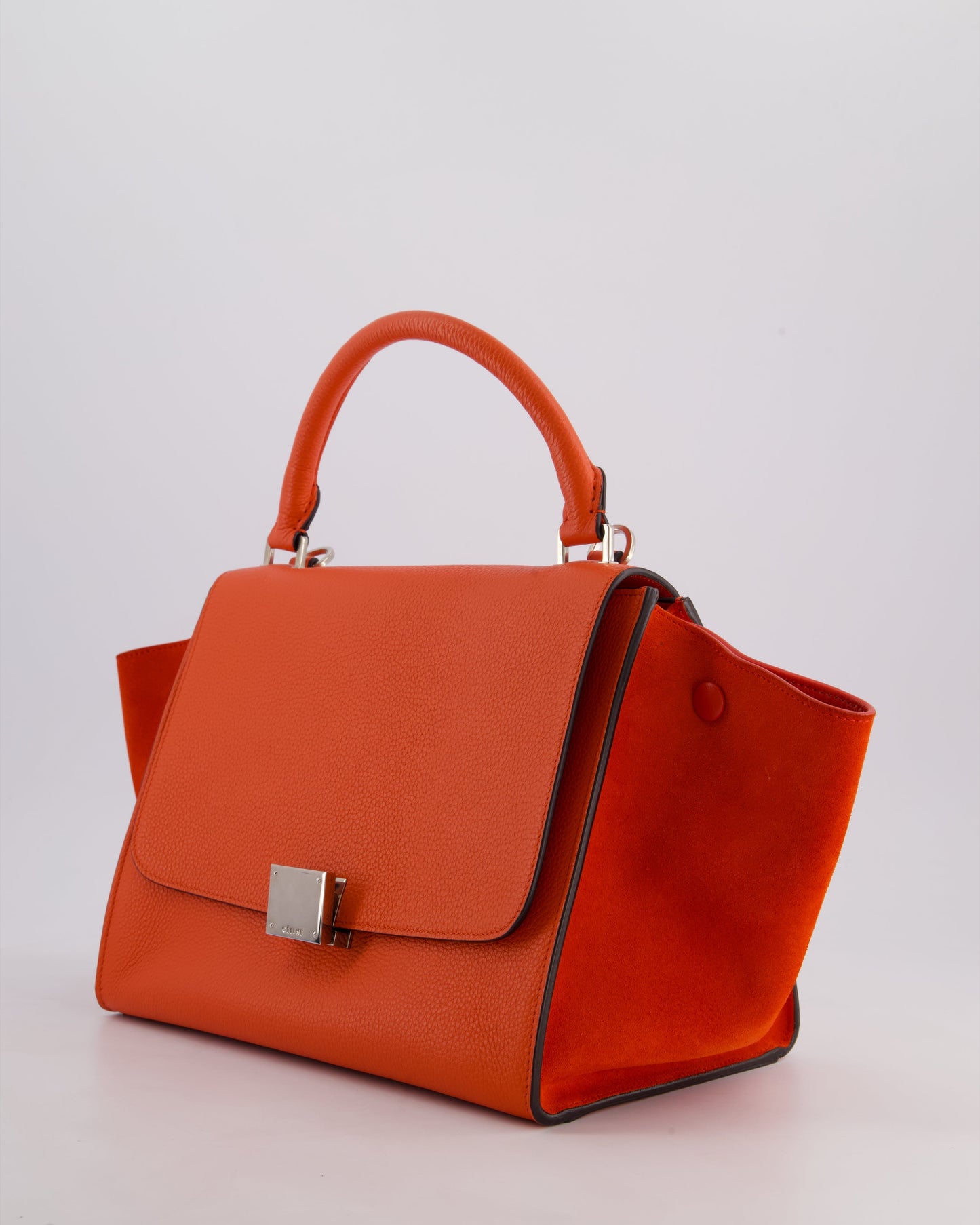 Celine Orange Calfskin & Suede Medium Trapeze Bag with Silver Hardware