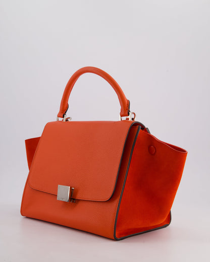 Celine Orange Calfskin & Suede Medium Trapeze Bag with Silver Hardware