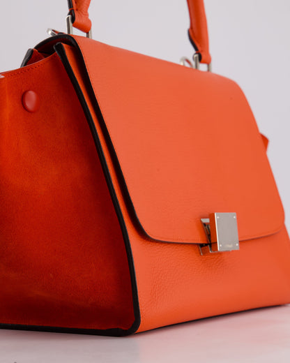 Celine Orange Calfskin & Suede Medium Trapeze Bag with Silver Hardware