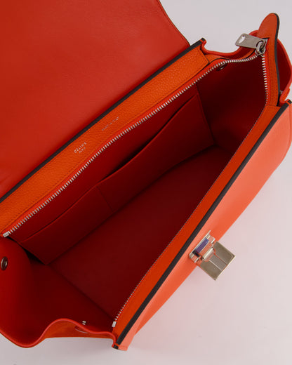 Celine Orange Calfskin & Suede Medium Trapeze Bag with Silver Hardware
