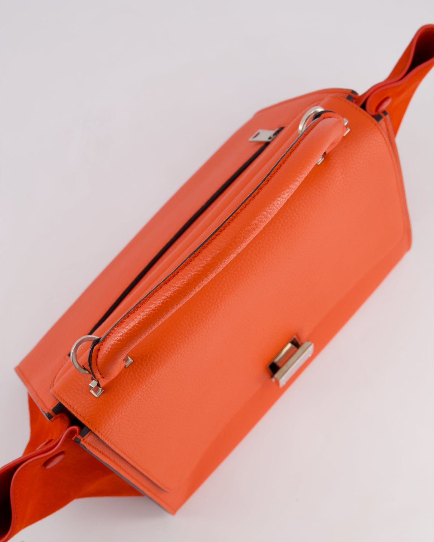 Celine Orange Calfskin & Suede Medium Trapeze Bag with Silver Hardware