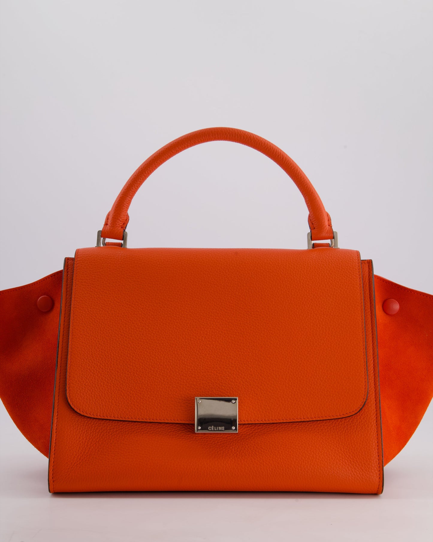 Celine Orange Calfskin & Suede Medium Trapeze Bag with Silver Hardware