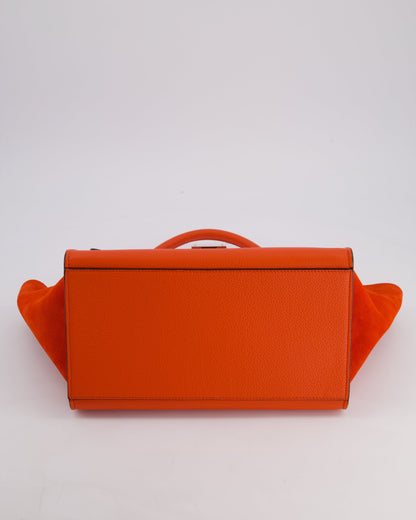 Celine Orange Calfskin & Suede Medium Trapeze Bag with Silver Hardware