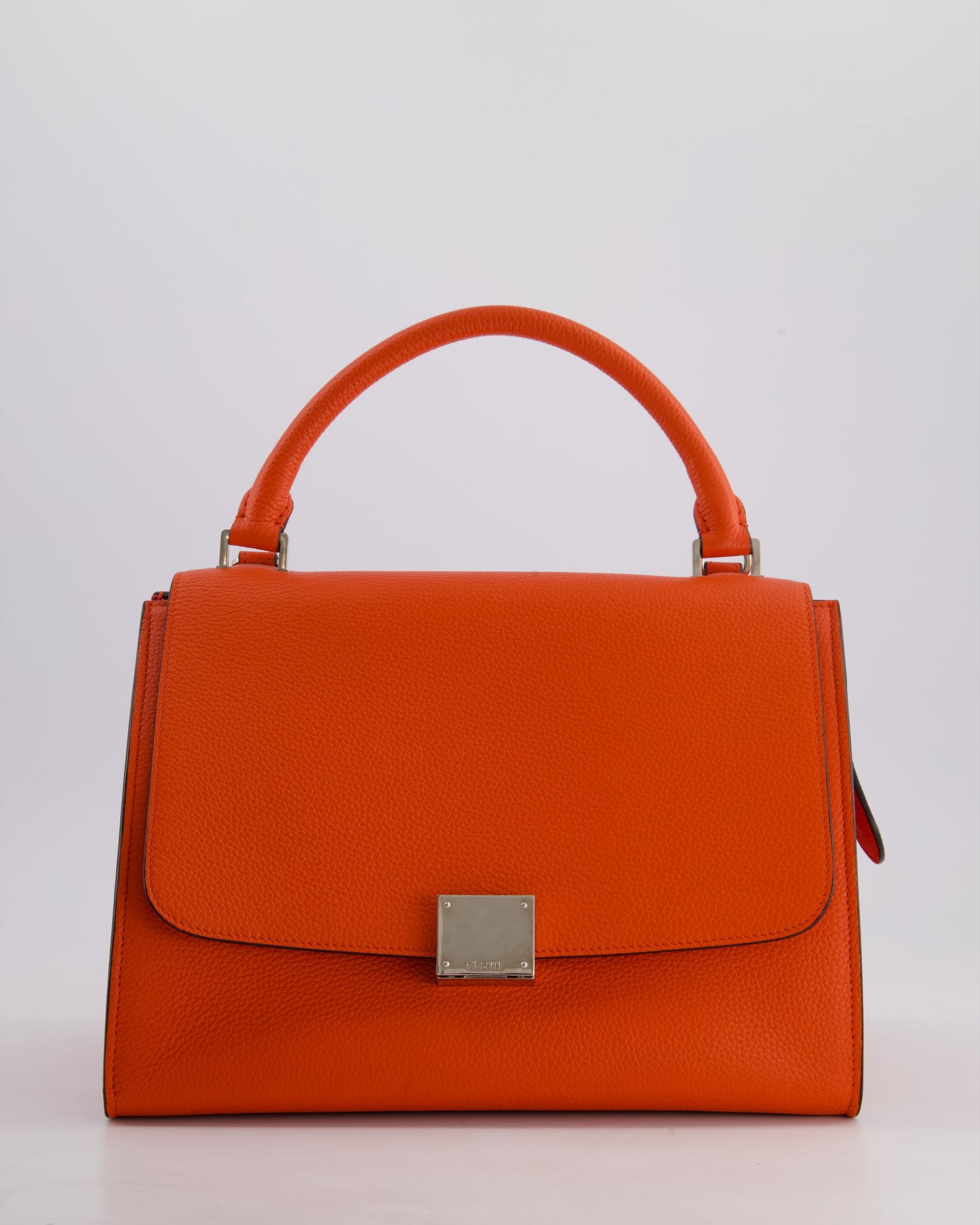 Celine Orange Calfskin & Suede Medium Trapeze Bag with Silver Hardware