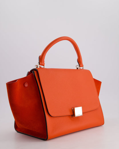 Celine Orange Calfskin & Suede Medium Trapeze Bag with Silver Hardware