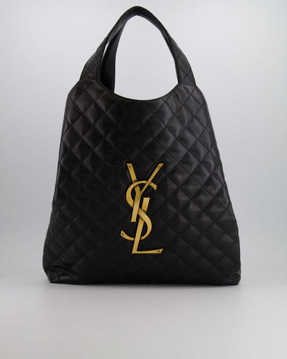 Saint Laurent Black Icare Maxi Shopping Bag in Quilted Lambskin Leather with Gold YSL Logo RRP £3,755