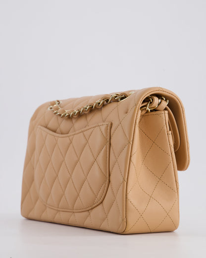 Chanel Beige Small Classic Double Flap Bag in Lambskin Leather with Champagne Gold Hardware