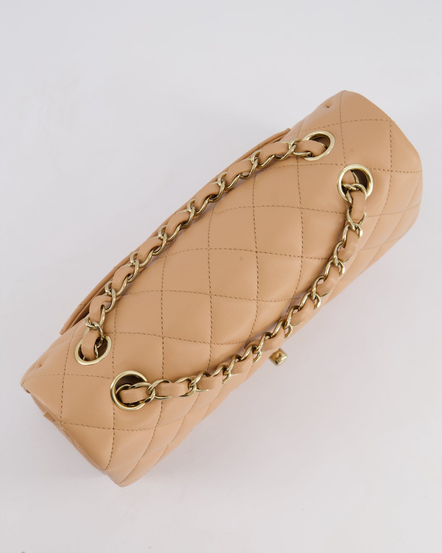 Chanel Beige Small Classic Double Flap Bag in Lambskin Leather with Champagne Gold Hardware