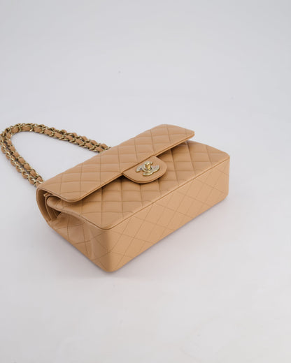 Chanel Beige Small Classic Double Flap Bag in Lambskin Leather with Champagne Gold Hardware