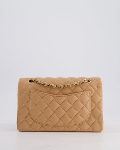Chanel Beige Small Classic Double Flap Bag in Lambskin Leather with Champagne Gold Hardware