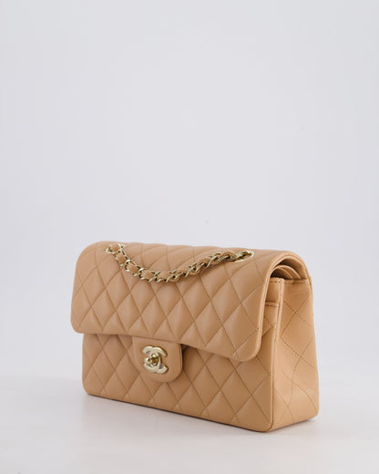 Chanel Beige Small Classic Double Flap Bag in Lambskin Leather with Champagne Gold Hardware