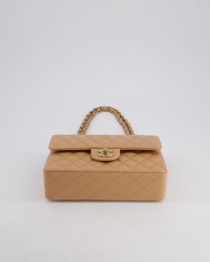 Chanel Beige Small Classic Double Flap Bag in Lambskin Leather with Champagne Gold Hardware