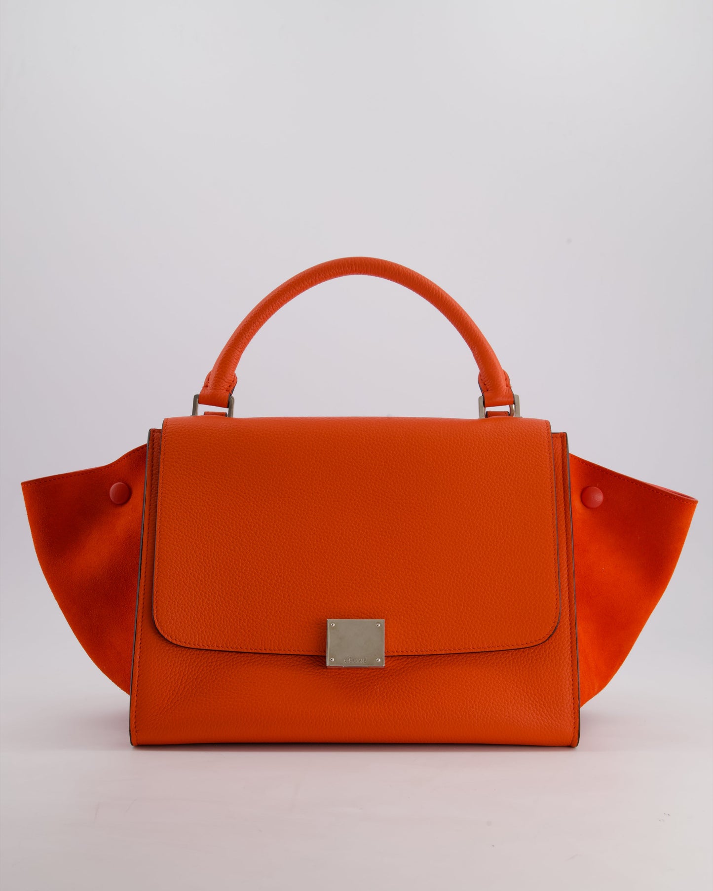 Celine Orange Calfskin & Suede Medium Trapeze Bag with Silver Hardware