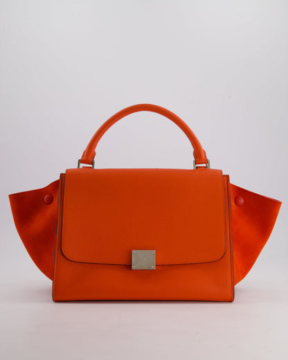 Celine Orange Calfskin & Suede Medium Trapeze Bag with Silver Hardware