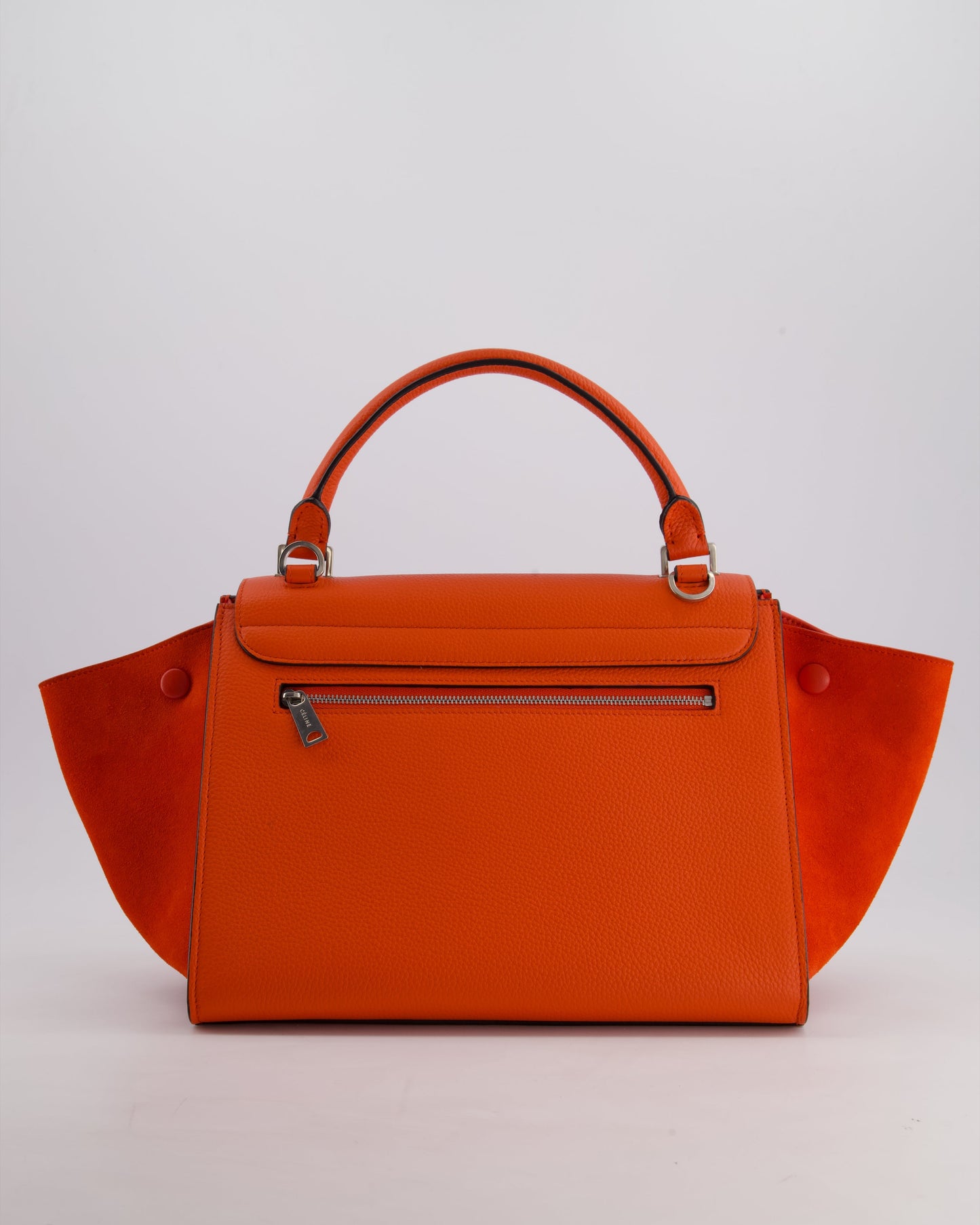Celine Orange Calfskin & Suede Medium Trapeze Bag with Silver Hardware