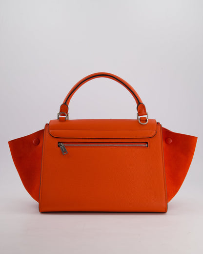 Celine Orange Calfskin & Suede Medium Trapeze Bag with Silver Hardware
