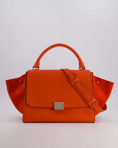 Celine Orange Calfskin & Suede Medium Trapeze Bag with Silver Hardware