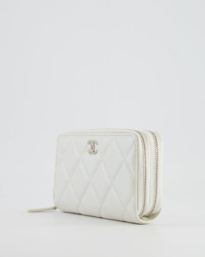 *HOT* Chanel Coco Neige White Pearlescent Lambskin Belt Bag with Silver Hardware