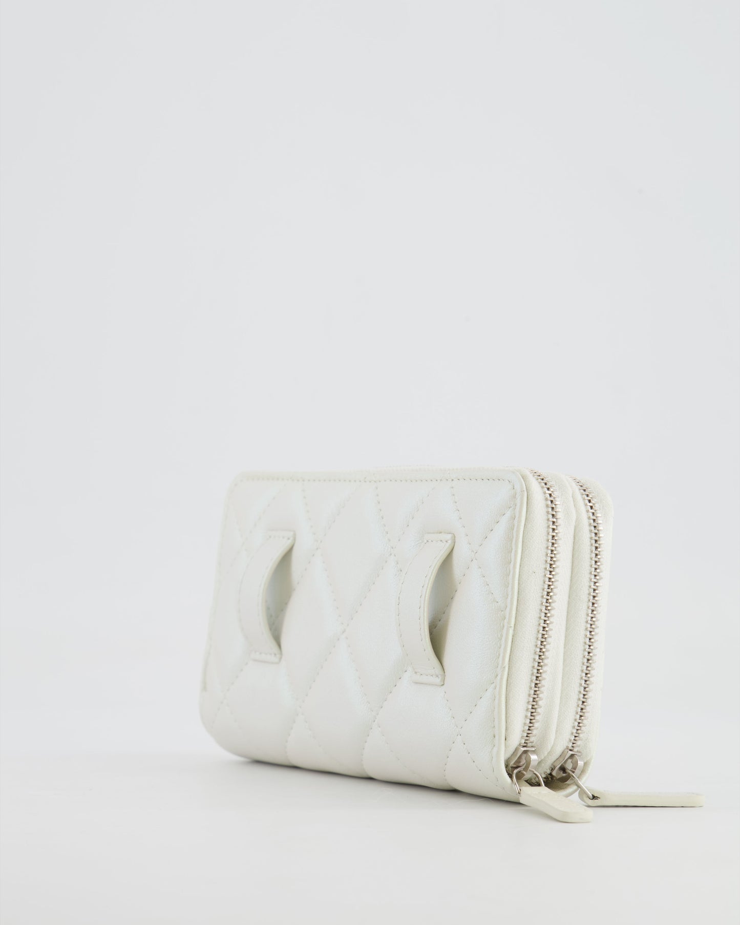 *HOT* Chanel Coco Neige White Pearlescent Lambskin Belt Bag with Silver Hardware