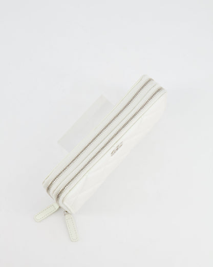 *HOT* Chanel Coco Neige White Pearlescent Lambskin Belt Bag with Silver Hardware